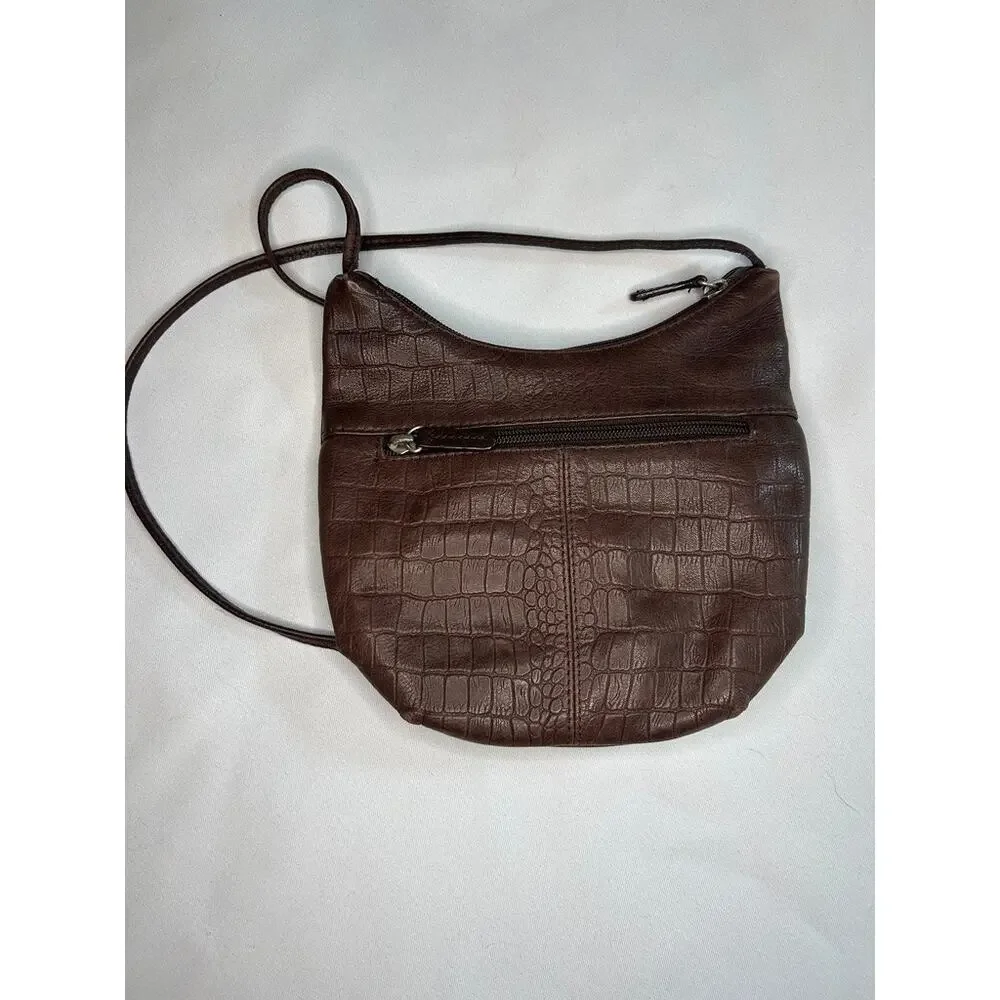 Stone Mountain Brown Croc Embossed Crossbody Bag Small Zip Pocket Purse